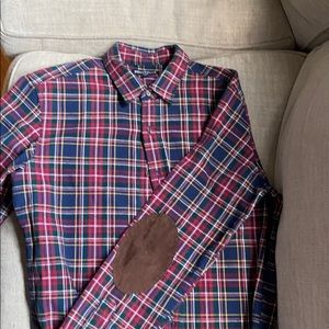 J. Crew Flannel Size M with brown elbow patches